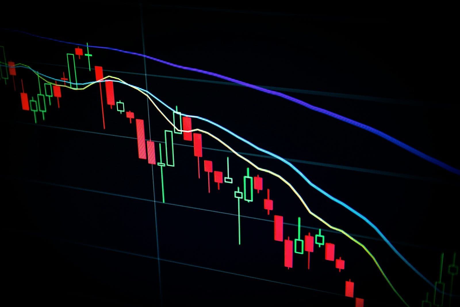 Financial market data screens showing stock trading activity